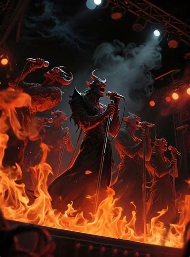 - "Group of Devils Singing on Stage Dark Fantasy Show"