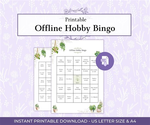 Offline Hobby Bingo Printable PDF, Digital Detox Activity Game, Slow Living Challenge, Screen Free Activities, Mindful Living Printable - Etsy