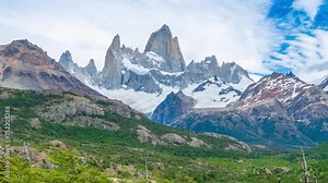 Timelapse of Fitz Roy mountain in Patagonia, on the border between Argentina and Chile, Los Glaciares National Park, Patagonia, Argentina.