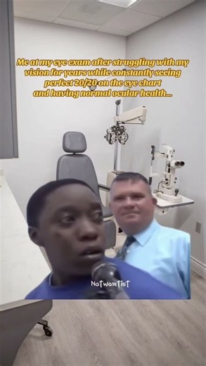 Me at my eye exam after struggling with my vision for YEARS… 20/20 on the eye chart ✅ Healthy eyes ✅