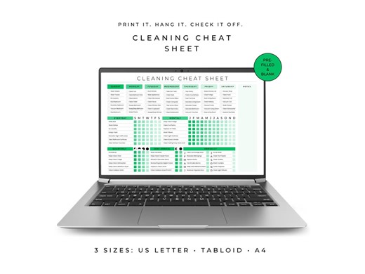 Easy Home Cleaning Printable Checklist | Weekly Monthly Annual Cleaning Schedule & Checklist | Home Cleaning Planner | US Letter Tabloid A4