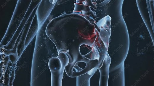 Human Pelvis Animation with Dark Blue Background for Medical Visualization Anatomy of Skeletal System And Joint Motion