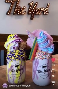 The The Yard Milkshake Bar is officially OPEN for business! Which one will you try first?? Tiger Deaux or The Unicorn??? | Baton Rouge Family Fun