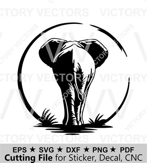 Elephant From Behind Silhouette SVG | Calm Walking Elephant Vector | Zen Cut File for Vinyl, Cricut, Laser, Dxf, Png, Eps, Pdf - Etsy