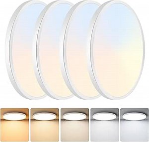 Brightever Flush Mount Ceiling Light Fixtures, 24W 3200LM Super Bright White Modern Ceiling Light 12 in, Dimmable 5 Color Temperatures in One LED Ceiling Light Fixtures for Kitchen Hallway, Pack of 4