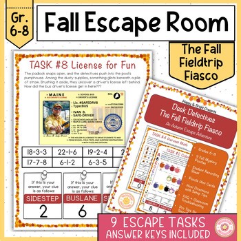 Printable Fall Escape Room for Middle School, Low Prep Code Breaker Activity