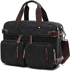 CROCOD 3 in 1 Convertible Laptop Backpack, 17.3 inch Messenger Bag for Men, Multi-Functional Travel Laptop Bag for College Men Women (17.3 Inch, Black)