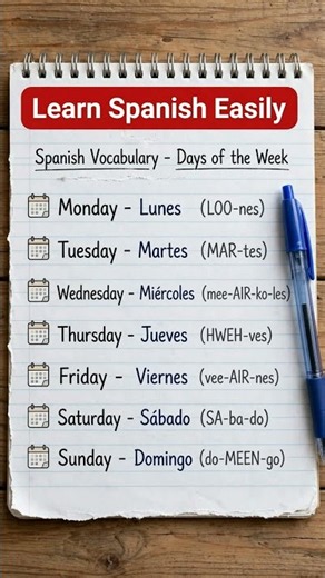 Days of the Week in Spanish with Pronunciation | Lunes Martes Miercoles | Spanish Me Din Ke Naam