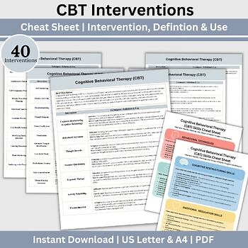 CBT Intervention List, Mental Health Techniques, Cheat Sheet