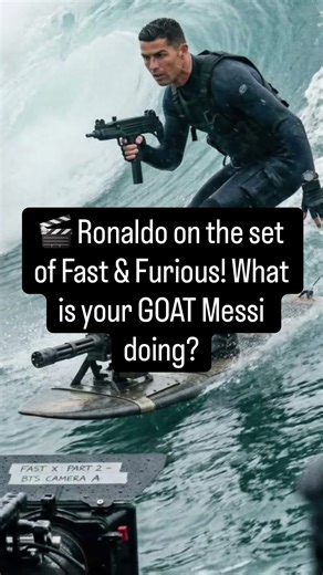 🎬 Ronaldo on the set of Fast & Furious! What is your GOAT Messi doing? Ronaldo’s out here shifting gears like Dom Toretto—speed, power, drama. Man’s living in turbo mode, chasing legacy like it’s a street race. Meanwhile, Messi’s still stuck in slow and curious, sipping mate and playing chess with midfielders. Drop your take below 👇 Is Ronaldo the action hero football never knew it needed? Or is Messi the silent assassin, playing 4D football while the rest chase clout? #RonaldoVsMessi #FastAnd