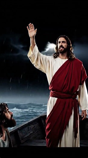 Jesus Christ stands in small fishing boat on the Sea of Galilee during a raging storm 🌊