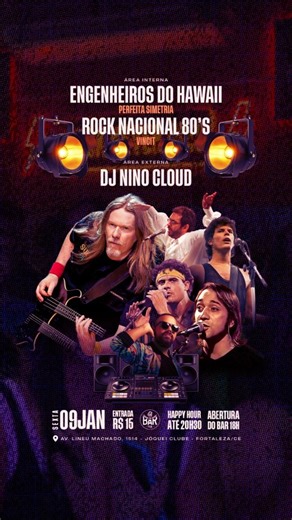 The Bar Pub on Instagram: "| SEXTA | 09/01 • TRIBUTO ENGENHEIROS DO HAWAII (PERFEITA SIMETRIA) + ROCK NACIONAL 80s (VINCIT) + DJ NINO CLOUD Sexta-feira é dia de rock nacional do jeito que a gente gosta no The Bar! 🎸🔥 A noite começa com a Perfeita Simetria, mandando um tributo emocionante aos Engenheiros do Hawaii, daqueles pra cantar junto do começo ao fim. Depois, a Vincit assume o palco com muito rock nacional 80’s, cheio de clássicos com um repertório incrível! ✦ Atrações - Palco ▪︎ Perfeit