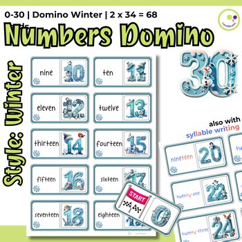 Winter Numbers Domino Game | English Number Words & Numerals (0–30)