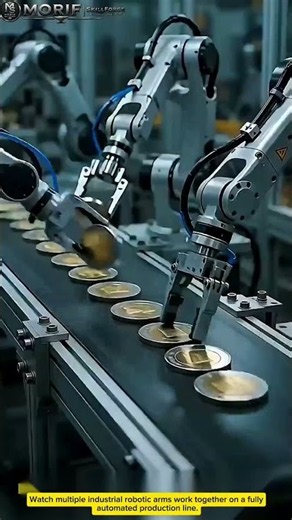 Industrial Robots Running a High-Speed Automated Production Line