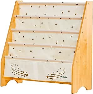Kids Bookshelf - Spacious Book Shelf for Kids Room - Toddler & Nursery Bookshelf - Tool-Free Assembly, Recycled Fabric, Perfect Size Book Rack - Beige