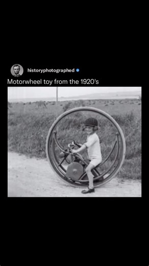1.5M views · 36K reactions | The Motorwheel toy, popular in the 1920s, was a miniature car-inspired children’s toy. It featured a metal wheel with an attached handle, letting kids spin the wheel with their hands to propel it forward. This simple yet fun toy entertained children for hours and served as a precursor to modern wheeled toys like scooters and bicycles | History In Pictures | Facebook
