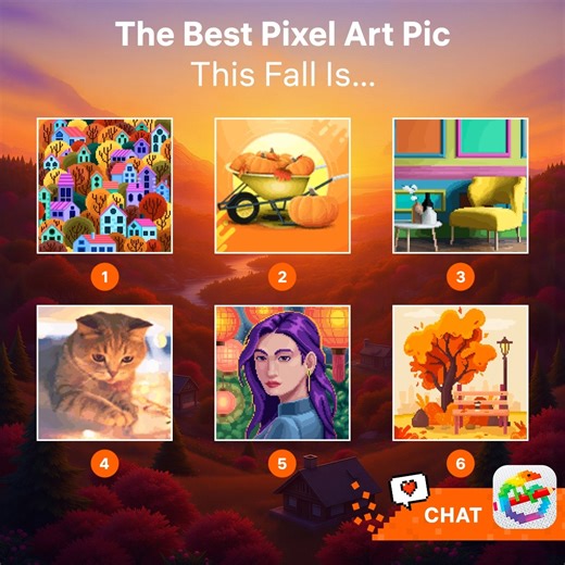 Let’s pick the best fall picture 🏆🍂 Six different styles, but you decide which one stands out 👇🏿👇🏿 | Pixel Art - Color by Number