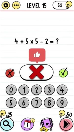 Brain Test Level 15 4 + 5 × 5 - 2 = ? 😵‍💫 (Answer Explained)