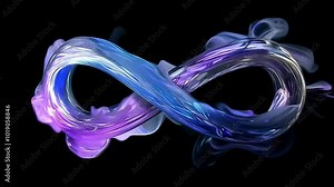 Flowing infinity symbol made of swirling purple and blue light, glowing vibrantly against a black background, representing boundless energy and creativity