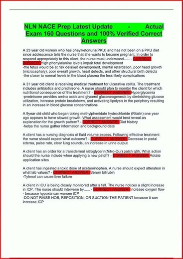 Nln Nace Prep Latest Update Actual Exam 160 Questions And 10 video