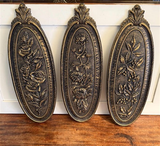 Vintage Syroco Wall Plaques Set: Gold Floral Relief, Hollywood Regency Style - Etsy