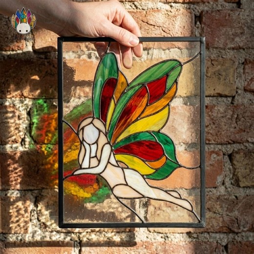 PUN1056 Fairy Stained Glass Pattern SVG Colorful Wings Fantasy Panel PNG JPG - Etsy