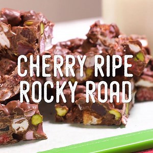 Cherry Ripe rocky road all in the one slice. Get the full recipe here: https://bit.ly/2mk8xmm | Best Recipes