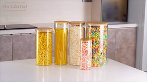HomArtist Extra Large Glass Flour and Sugar Storage Containers with Airtight Lid,132 floz x1 & 65 floz x1 [Set of 2] Big Glass Jars with Bamboo Lids, Air Tight Food Jar for Cereal, Pasta, Rice, Coffee