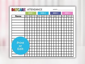 Editable Daycare Weekly Attendance Sheet, Printable Daycare Attendance Log, Daycare Schedule, Daycare Attendance Tracker, Attendance Record - Etsy