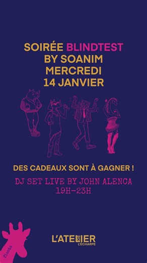 L’Atelier de L’Écharpe on Instagram: "Mercredi prochain, place à une soirée interactive. On commence avec un blind test musical animé par Sofiane @_soanim de 19h à 20h, accessible via une application à télécharger sur smartphone, avec les scores affichés en direct sur écrans. Des consommations sont à gagner, ainsi qu’un maillot du Stade pour le grand vainqueur de la finale. À partir de 20h et jusqu’à 23h, je prends le relais avec un DJ set à la demande avec @johnalenca . Grâce à un QR Code, vous
