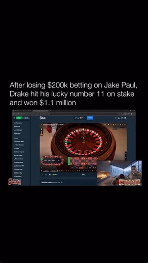 3.1M Commanders on Instagram: "After losing $200k on the Jake Paul fight, Drake hit his lucky number 11 on stake and won $1.1 million"