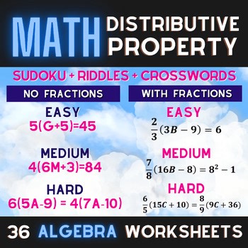 Distributive Property Worksheets Bundle | 36 Sudoku, Riddle & Puzzle Activities