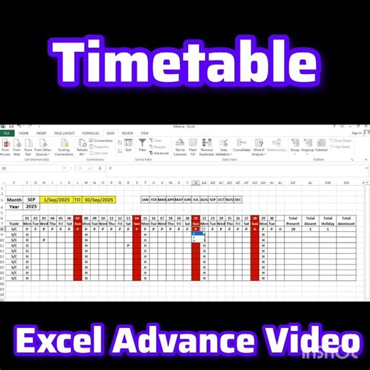 Excel Timetable Video #excel #exceleducation #mstechtricks #education