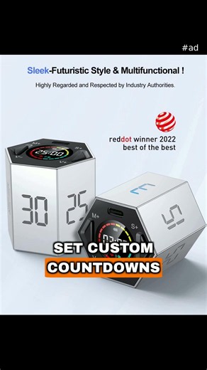 Ticktime Pomodoro Timer, Productivity Timer Cube, 3/5/10/15/25/30 Min Presets, Custom Countdown & St