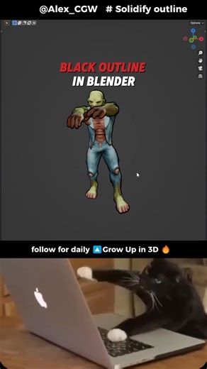 Aleksei Kuznetsov on Instagram: "How to make a black outline in blender with Solidify modifier. Tutorial"
