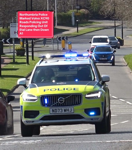 *HIGH SPEEDS* #northumbriapolice | (73) 2024 Marked Volvo XC90 B6 #RPU ( Roads Policing Unit ), Used By Roads Operations Unit (ROU) Seen Responding Out Of Etal Lane Police Station, Then The A1 Slip Road to an ANPR Hit on the A1 With Some Airtime at The Roundabout. —————— • Sony AX53 —————— VRM: ND73 WHJ #viralvideo #fyp #police