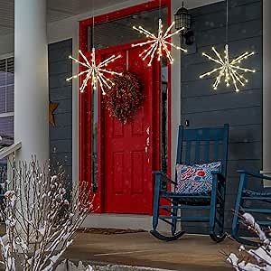 Solar LED Hanging Snowflake Light - Starburst Style Outdoor Light, Flexible Branches, for Garden, Patio, Outdoor Living Area - 48 Warm White LEDs