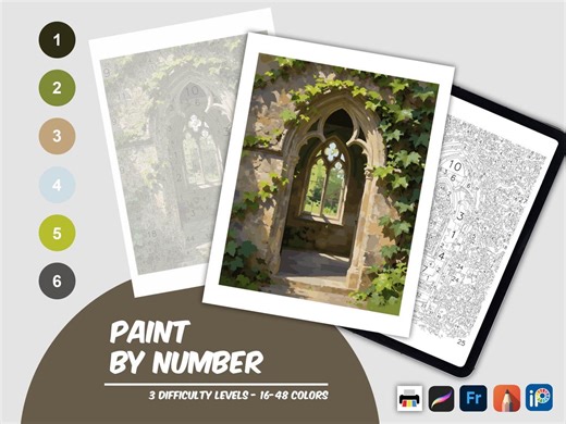 Gothic Stone Archway Color by Number Printable Digital Download Ivy Window Painting Art - Etsy