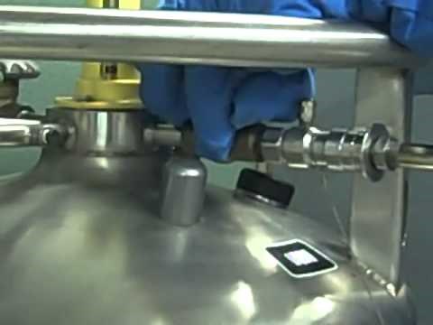 Filling a hand dewar with liquid nitrogen at the ALS