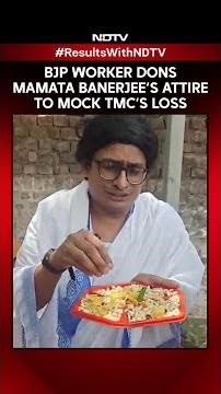 BJP Worker Ratan Ranjan Dons Mamata Banerjee’s Saree To Mock TMC’s Loss In Bengal