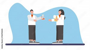 Animated video. Concept of experiment in chemistry laboratory. Full length animation illustration. High quality 4k footage.