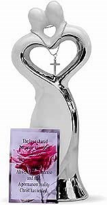 Christian Wedding Statue with Cross in Heart & Poem for Couples in Love, Engagement, Anniversary, Bridal Shower, Religious Marriage Decor
