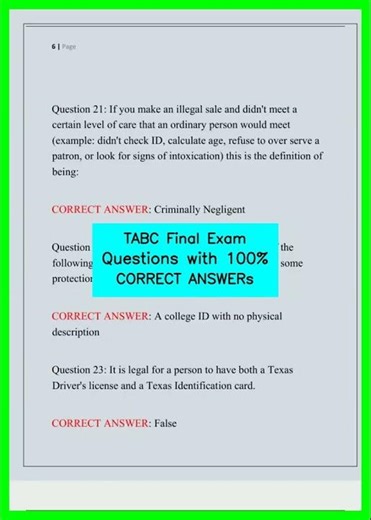 TABC Final Exam Questions with 100% CORRECT ANSWERs video