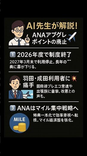 🎓 AI先生が解説！ANAアプグレポイントの廃止の衝撃✈️ #AI先生が解説 #ANA #アップグレードポイント #マイル #SFC #プレミアムメンバー #航空ニュース #ANAマイレージクラブ
