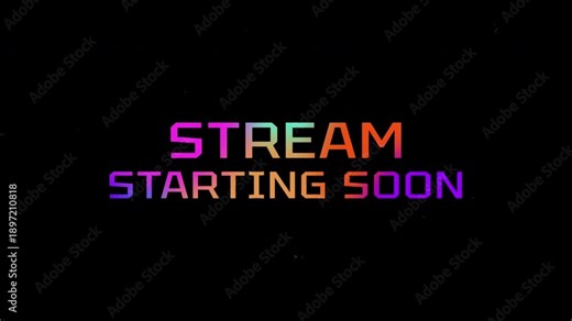 Stream Starting soon Text with Gradient Colour on Black Background for Live Broadcasts, Alpa Channel, 4K Video