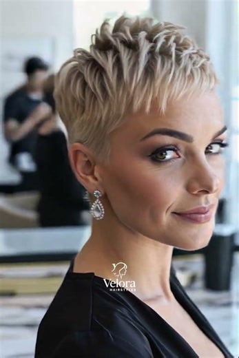 Soft tapered pixie with cool ash dimension, balances angular features, brightens mature skin tones 🌿