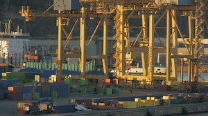 Timelapse of busy container port