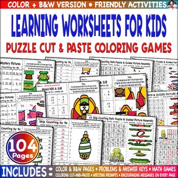 Practice Activities Pack | Puzzle, Number Order, Mystery Picture Cut & Paste