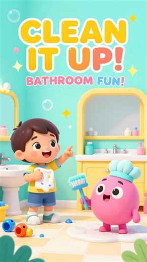 🛁🧽🎵 Bathroom Clean-Up Song! | Tidy & Clean Song for Kids #usa #shorts #animation #kidssongs