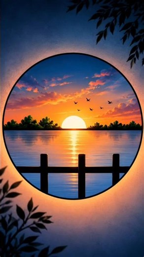 🔥 Simple Drawing to Amazing Sunset Art 🌅 | Circle Drawing Transformation #shorts #viral #feed